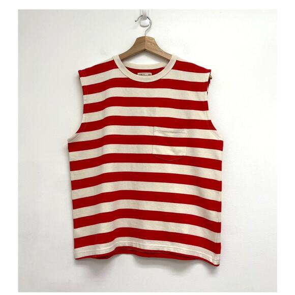 Girls of Dust Johnny Red Stripe Recycled Cotton Sleeveless Muscle Tank Tee Large - Picture 1 of 7
